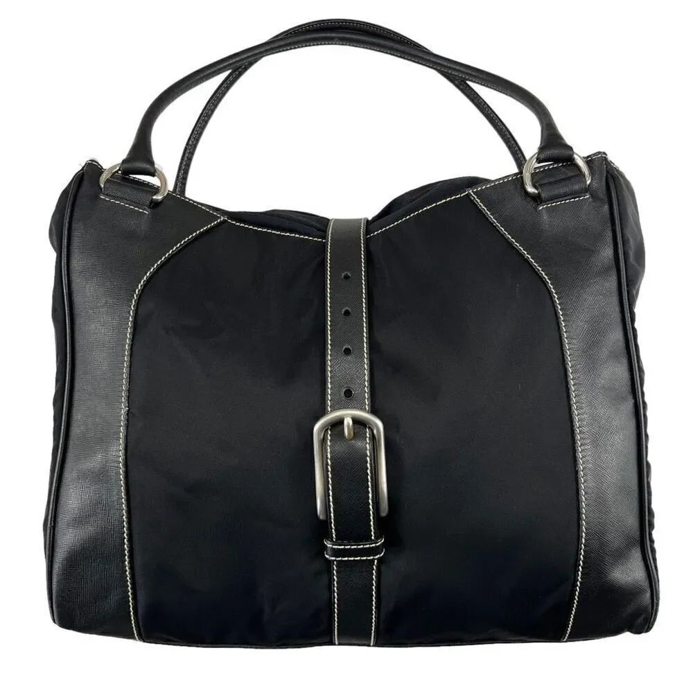 Prada Leather/Nylon Buckled Satchel Tote Bag